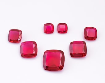 95.5 Ct Lab Created Ruby: Cushion Cut Gemstone, 7 Pcs for Jewelry