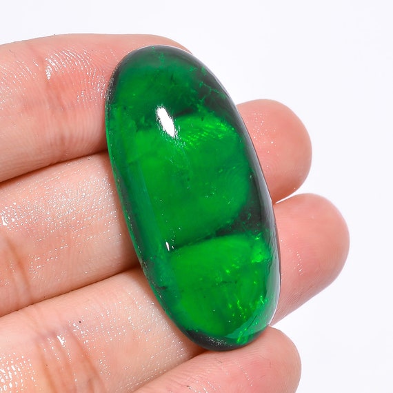 AAA Emerald Doublet Cabochon: Oval Gemstone Pendant (53 Ct, 39X19X9 mm)