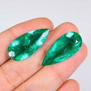 28 Ct. Emerald Cut Emerald Earrings Natural Emerald Pear Shape Cut Stone Loose Gemstone Pair For Making Earrings 28X13X7 mm R-3091