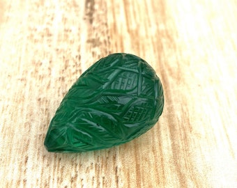 AAA 18x29 MM Lab Emerald Carved Teardrop Loose Emerald Teardrop Shape Carved Loose Emerald Gemstone  For Making Jewelry 59 CT R-89