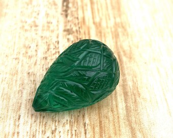 Carved Lab Emerald Teardrop Gemstone: 59 CT, 18x29 mm