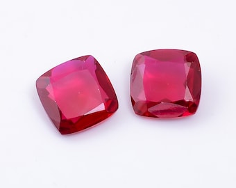 35.5 Ct Lab Created Ruby Pair: Cushion Cut Loose Gemstones
