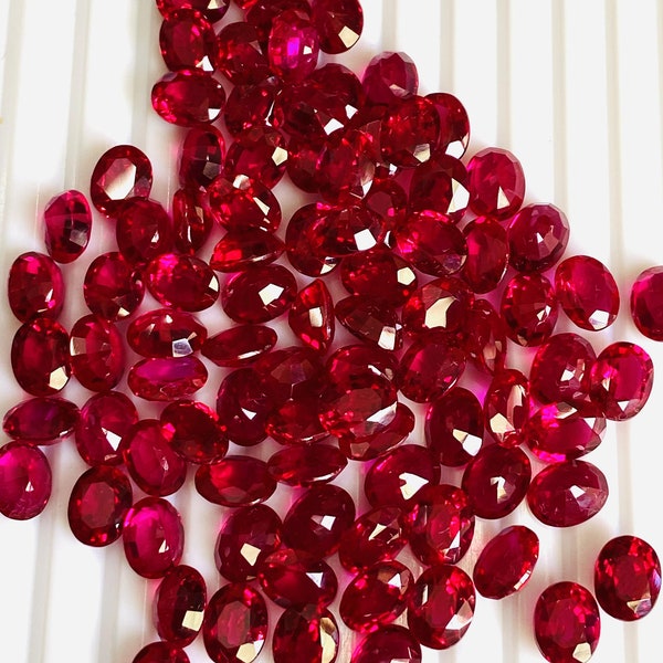 Ruby Lab Created Faceted Oval Shape Ruby Gemstones Sizes 4x6 mm-15x20 mm ( 1pcs )