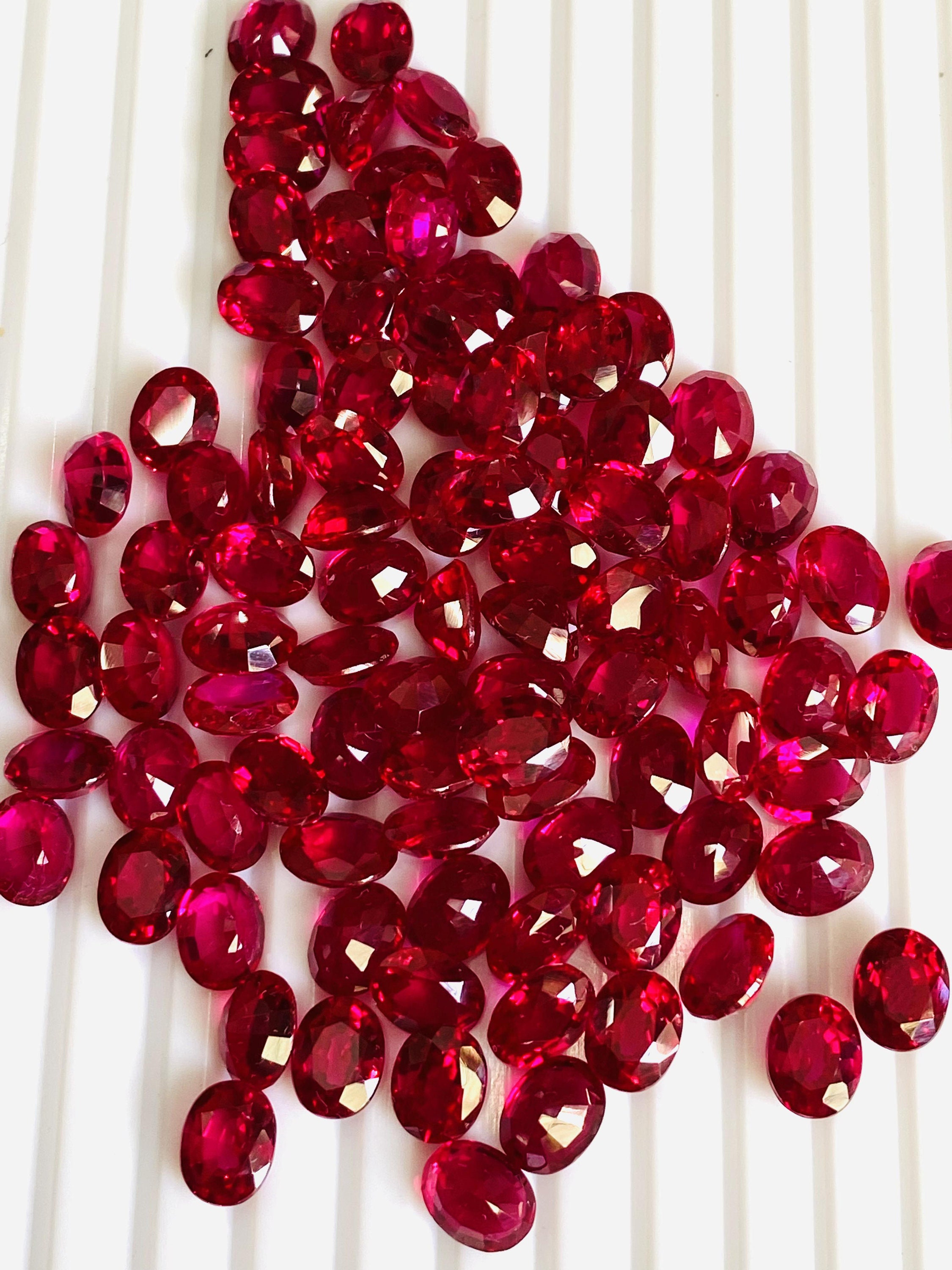 Ruby Lab Created Faceted Oval Shape Ruby Gemstones Sizes 4x6 mm-15x20 mm ( 1pcs )
