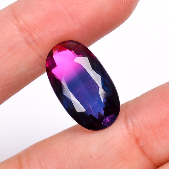Blue Pink Tourmaline Crystal Doublet: Oval Cut Loose Gemstone, 9.5