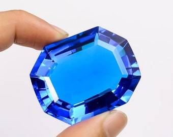 Natural Sapphire Lab Created Sapphire Fancy Shape Cut Stone Loose Gemstone For Making Jewelry 96 Ct. 39X27X16 mm CR-50