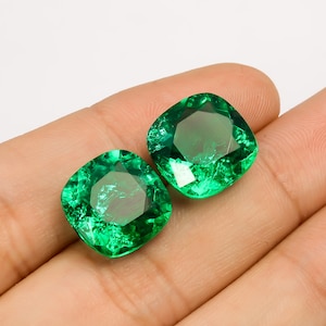 Emerald Cut Earrings Lab Created Emerald Cushion Shape Cut Stone Loose Gemstone Pair For Making Earrings 16 Ct 13X13X8mm R5043