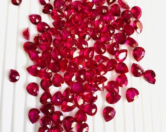 AAA Rated Handcut Bright Red Lab Created Ruby Pear Faceted Gemstone 4x6 mm, 15x20 mm, Ruby Gemstones, Ruby Jewelry -1 Pc