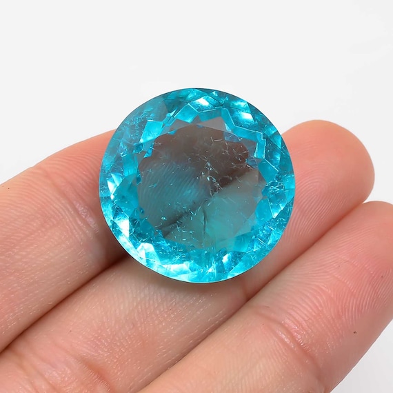Loose Aquamarine Cut Stone Lab Created Aquamarine Round Shape Cut Stone  Loose Gemstone For Making Jewelry 36 20X20X12 mm R-2078