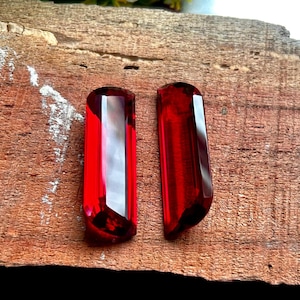 Lab Ruby Gemstone Pair : Fancy Cut Gemstone Jewelry Making (15X47X9 mm)