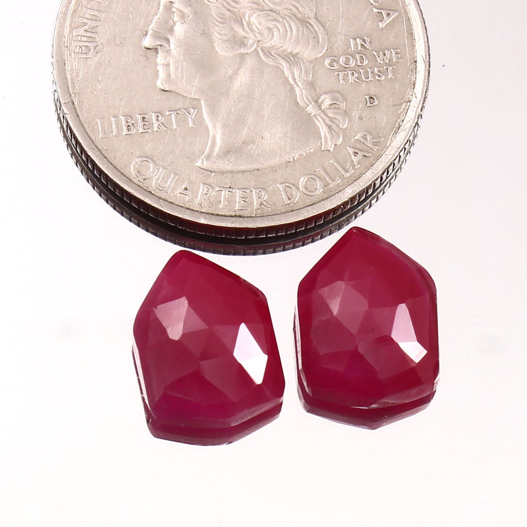 Lab Ruby Rose Cut Pair: Red Gemstone for Earring Making (10 CT, 11.50x8 ...