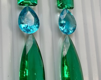Lab Emerald Aquamarine Gemstone: Pear & Square Cut, 76 Ct