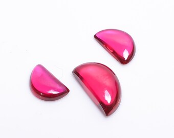 Lab Ruby Cabochon Gemstones: D Shape, 3 Pcs (15X10 21X12mm)