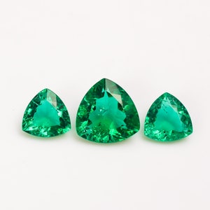 Emerald Gemstone  Lab Created Green Emerald Trillion Cut Stone Loose Gemstone 3 Pcs For Making Jewelry 41 Ct 15X15 20X20mm R5049