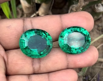 Lab Grown Emerald Cut Stone: 35 Ct Oval Gemstone Pair (16X20X9 mm)
