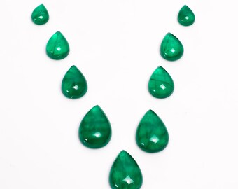 Pear Emerald Doublet Cabochons: 9 Piece Lot, 95 Ct, Jewelry Making