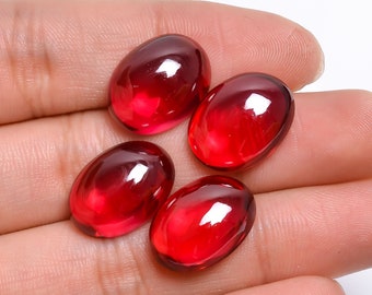 68 Ct. Stunning Top Grade Quality Ruby Corundum Oval Shape Cabochon Gemstone 4 Pcs For Making Jewelry 18X13 mm R-3498