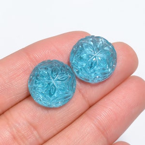 29 Ct. Aquamarine Carved Earrings Lab Created Aquamarine Round Shape Carved Loose Gemstone Carved Pair For Making Earrings 16X16X8 mm R-4027