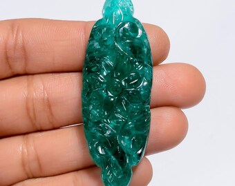 Carved Lab Emerald Gemstone: Fancy Green Stone for Jewelry (70 Ct, 61mm)
