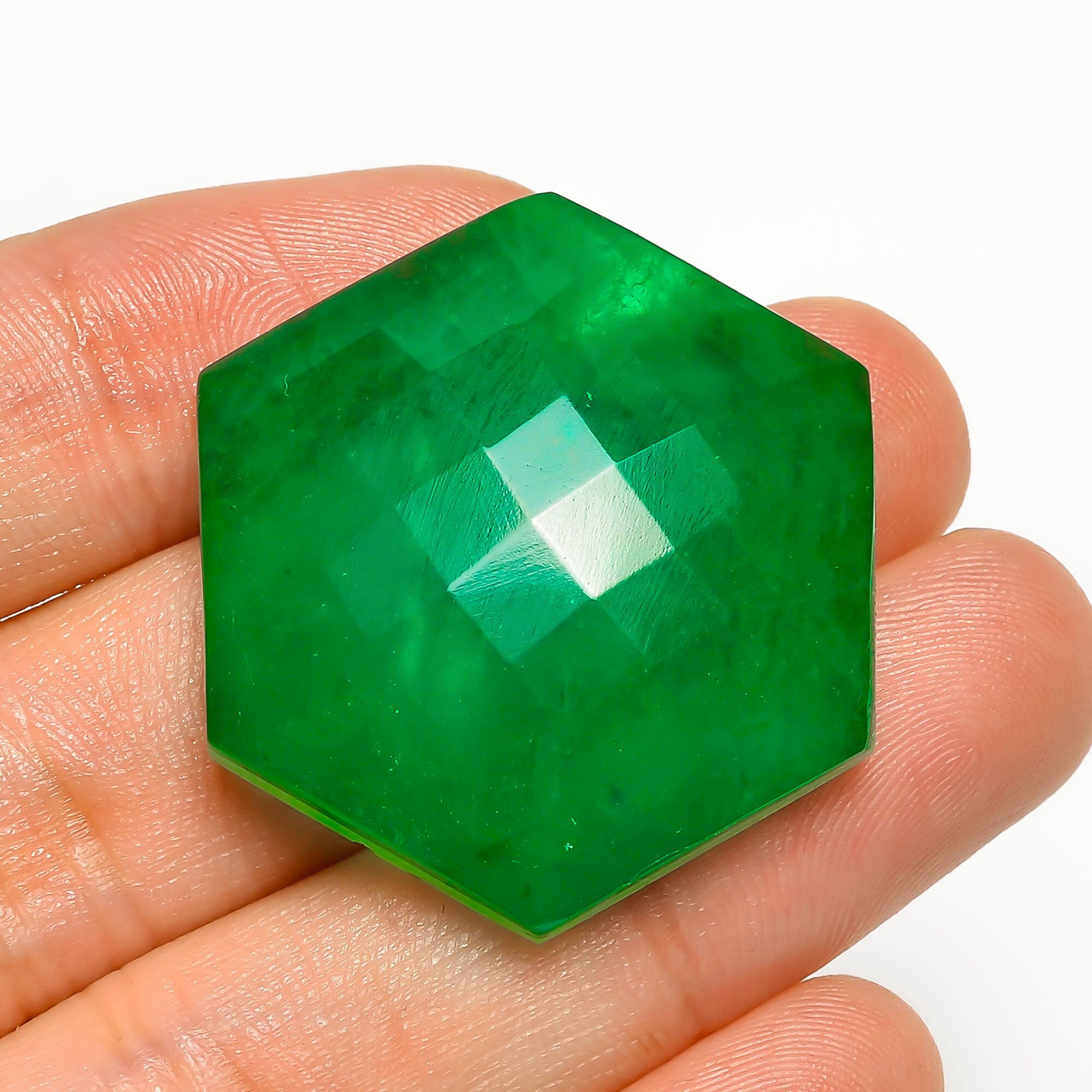 60 Ct Rose Cut Emerald Natural Emerald Doublet Rose Cut Hexagon