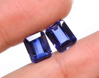 Lab Created Blue Sapphire Radiant Cut Gemstone Pair: 9X7X5 mm, 6.5 Ct