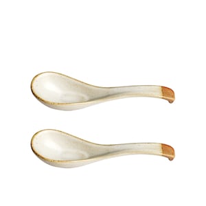 Japanese style meal spoon ceramic spoon, coarse pottery spoon, Ramen spoon, soup spoon, short spoon retro household.