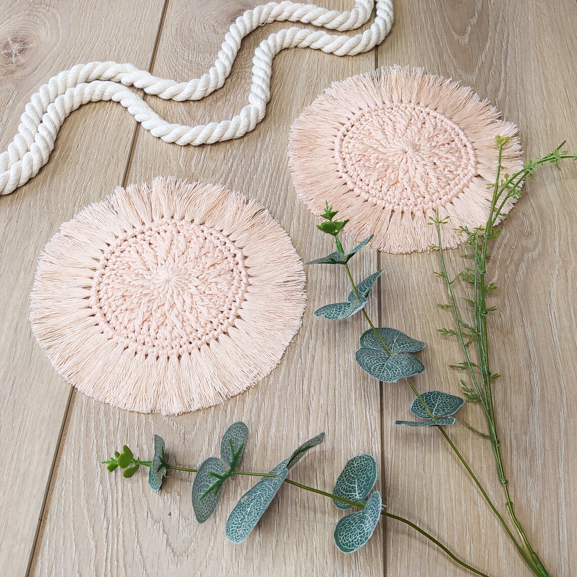 Set of 2 Boho coastersCrochet coastersRustic coastersCandle Etsy