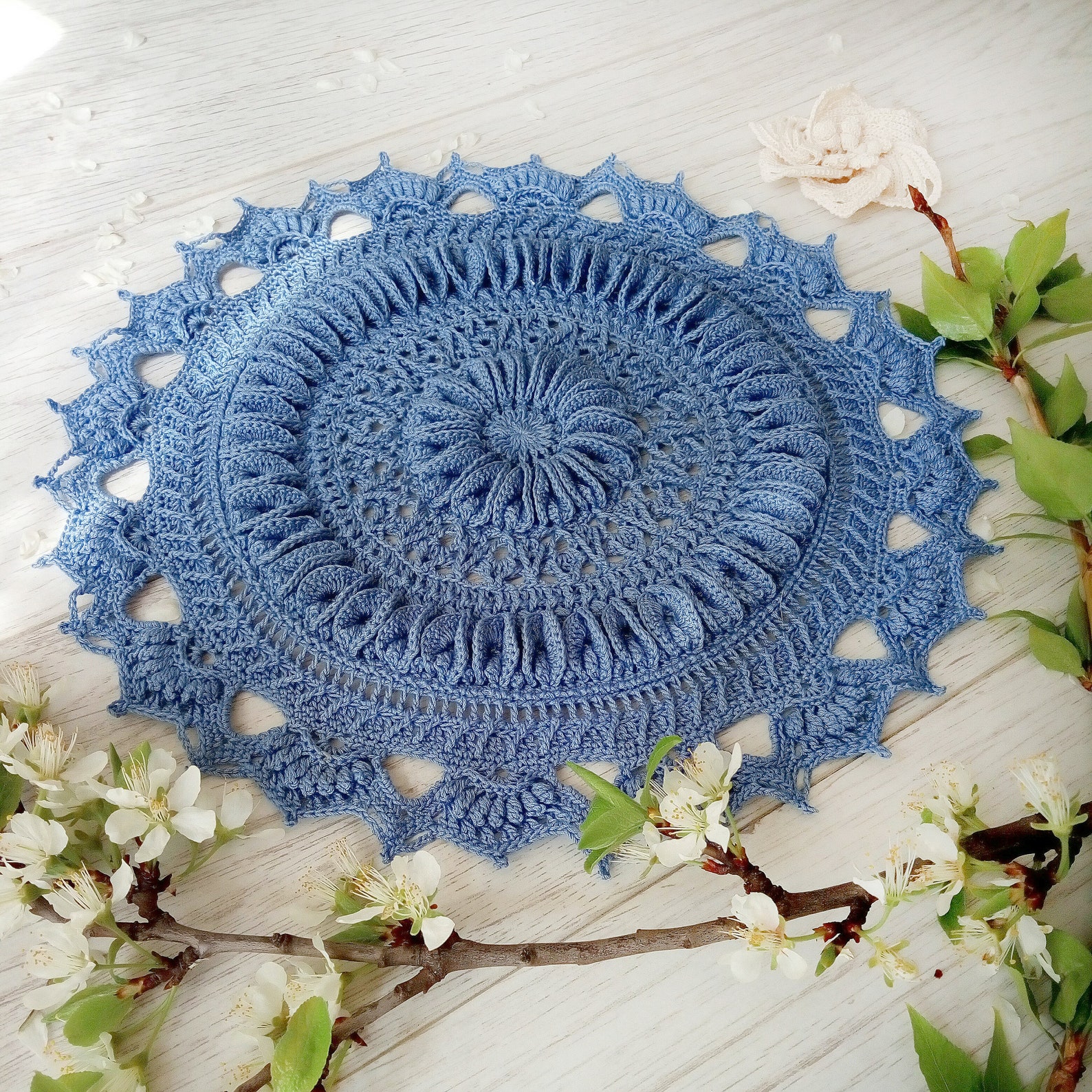 Blau gehäkelte Gehäkelte Doily-Boho Schlafzimmer Dekor-Spitze | Etsy