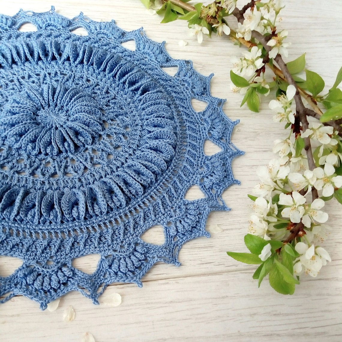Blau gehäkelte Gehäkelte Doily-Boho Schlafzimmer Dekor-Spitze | Etsy