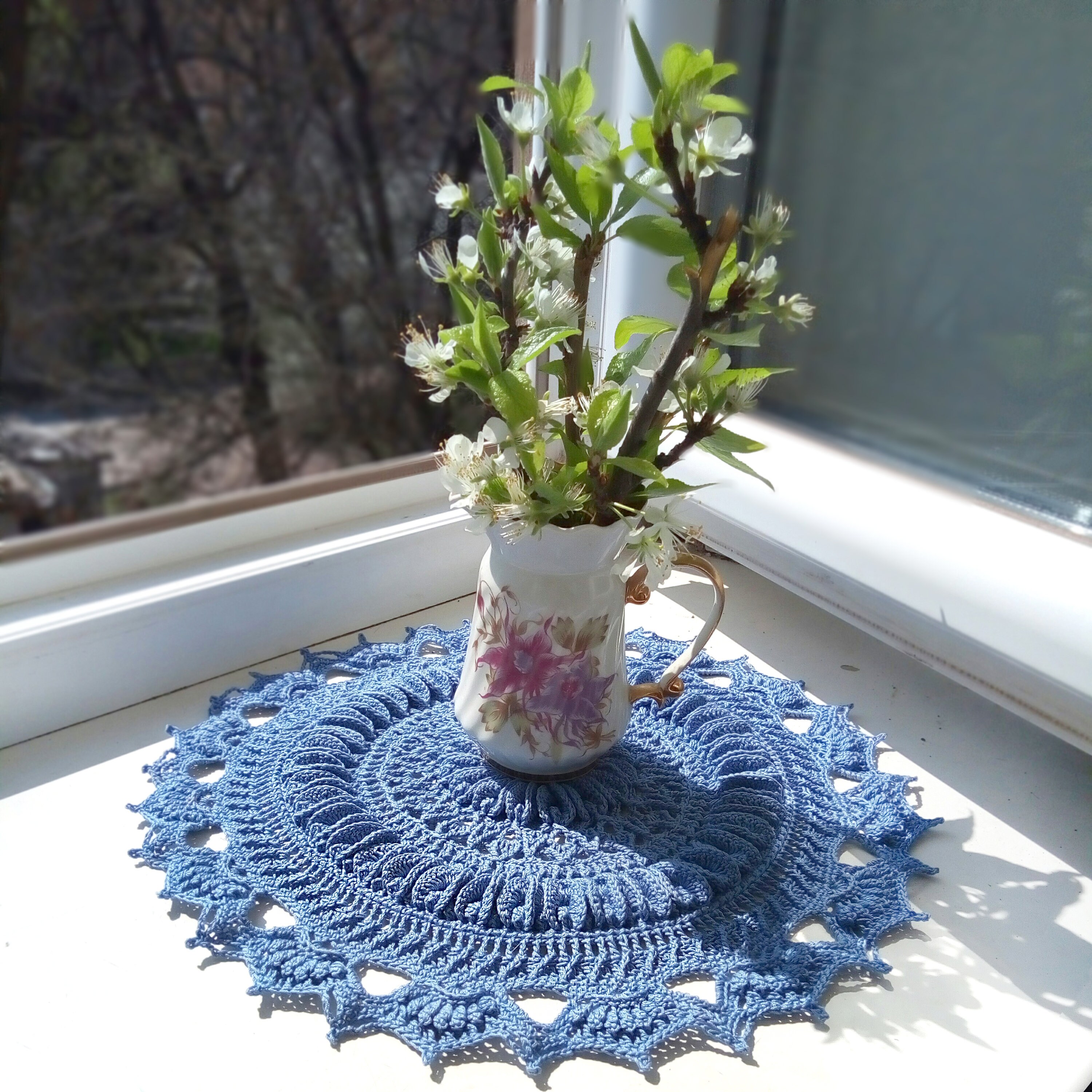 Blau gehäkelte Gehäkelte Doily-Boho Schlafzimmer Dekor-Spitze | Etsy