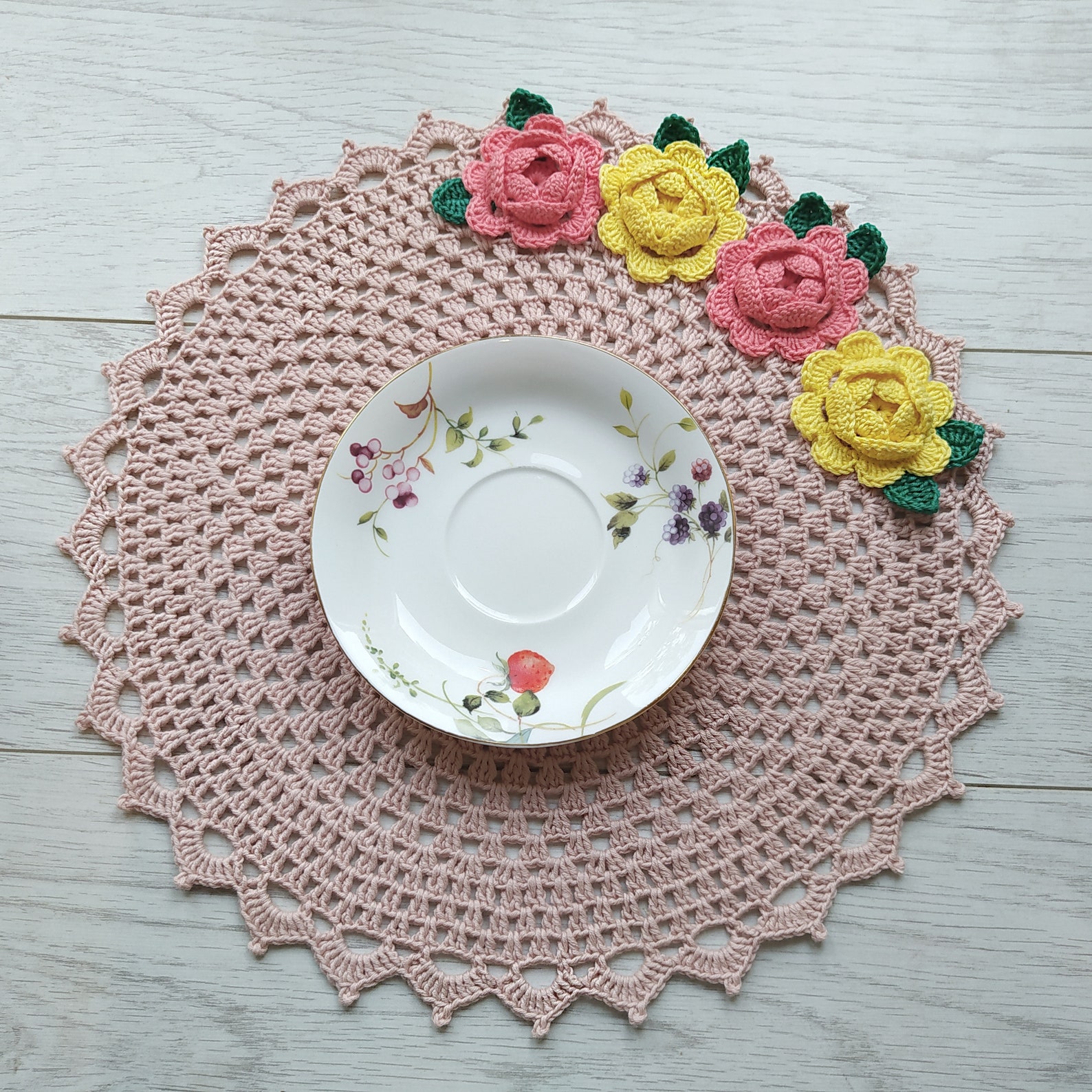 Farmhouse crochet round placemat Set of 2 Etsy