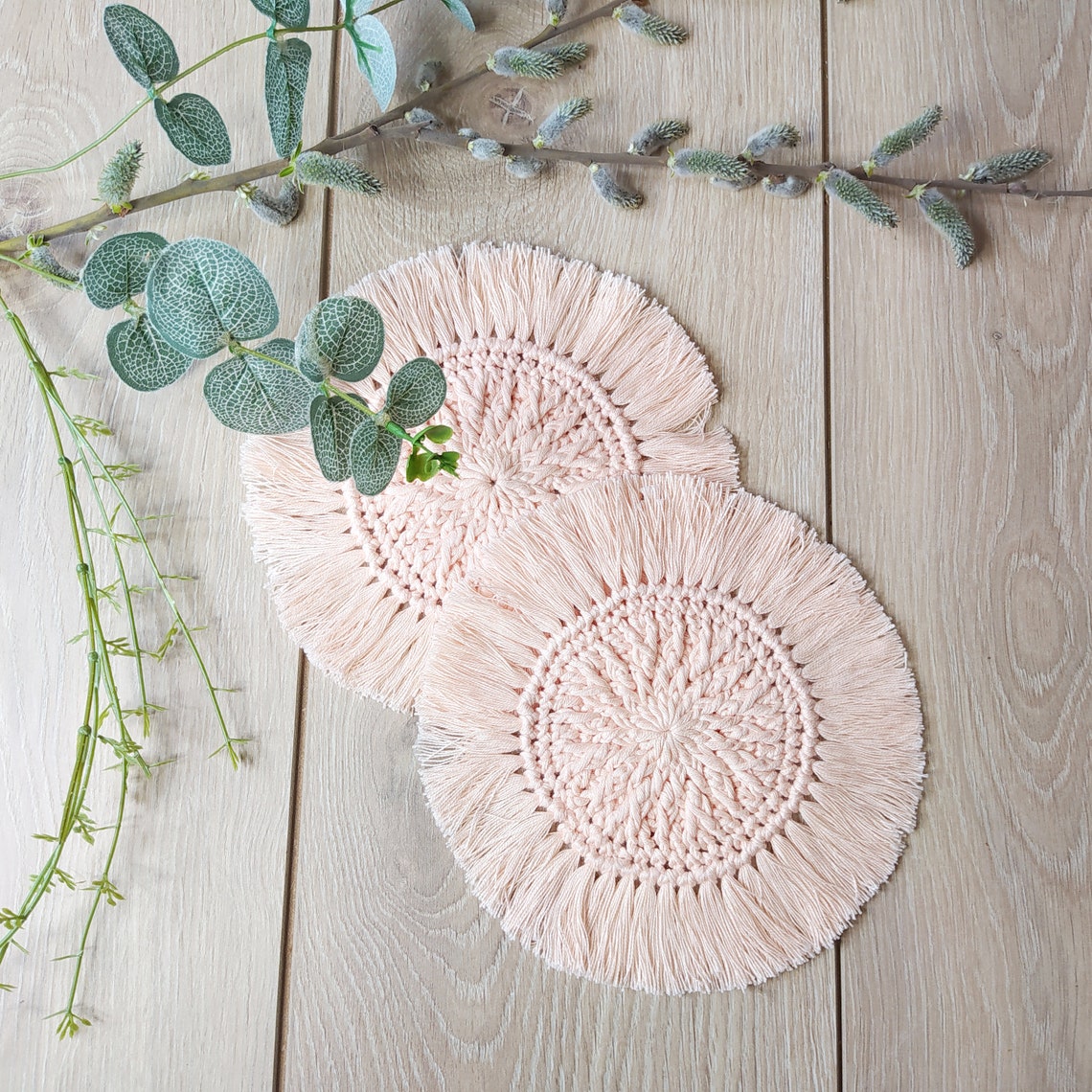 Set of 2 Boho coastersCrochet coastersRustic coastersCandle Etsy