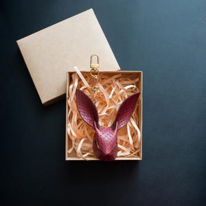 Python leather rabbit-shaped bag charm, handmade goatskin bag charm, bag charms