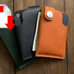 Carteira mini EDC com padrão PDF, cartão de couro fino