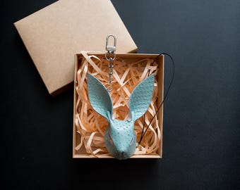 Python leather soft blue rabbit-shaped bag charm, handmade goatskin bag charm, bag charms