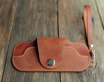 Brown Leather Glasses Case: Hand Stitched Sunglasses Protector
