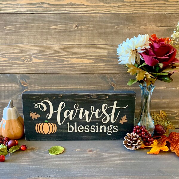 Harvest Blessings Sign, Fall Sign, Autumn Sign, Rustic Fall Home Decor, Rustic Autumn Home Decor