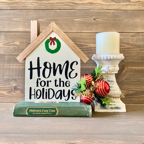 Home For The Holidays Sign, Christmas Wood House Sign, Christmas Wood House, Christmas Sign, Christmas Home Decor