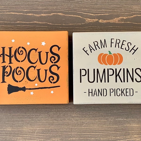 Happy Fall Y’all Sign, Hocus Pocus Sign, Farm Fresh Pumpkins Sign, Thankful and Blessed Sign, Fall Tiered Tray Decor, Mini Fall Signs