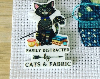 Cats & Fabric Needle Minder For Cross Stitch And Embroidery