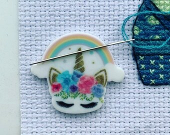 Rainbow Unicorn Needle Minder For Cross Stitch And Embroidery