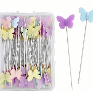 100 x Butterfly Sewing Pins, Pastel Pins, Flat Head Pins, Sewing Accessories, Dress Making, Fixing Pin, Craft Supplies