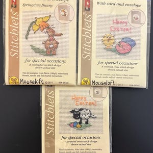 Easter Mouseloft Stitchlets Cross Stitch Kits, Small Embroidery with Card and Envelope, Gift Idea