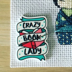 Crazy Book Lady Needle Minder For Cross Stitch And Embroidery