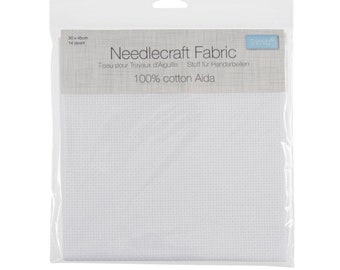 White Aida Fabric 14 Count 45 x 30cm, 18 x 12 inches, Cross Stitch Fabric, Embroidery Fabric, Sewing Fabric, Aida