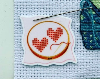 Hoop and Hearts Needle Minder For Cross Stitch And Embroidery