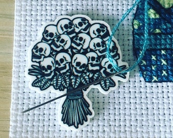 Skull Bouquet Needle Minder For Cross Stitch And Embroidery