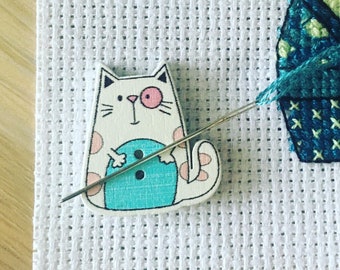 Cat Needle Minder For Cross Stitch And Embroidery