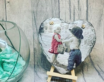 Children Hanging Heart, Slate Hanging Heart, Mothers Day Gift, Mothers Gift, Grandma Gift, Decoupage Gift, Wall Hanging, Children Decoration