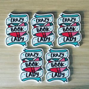 5 X Crazy Book Lady Flatback Resin Embellishments Craft Supplies,Bow Making